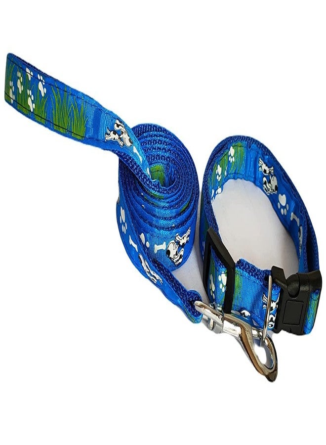 D&C PAWS Dog Collar and Leash Set Puppy Printed, Adjustable Nylon Collar with Leash for Small and Medium Dogs, Color-Full Collar Leash Set for Puppies, Dog & Cat 15 MM (Blue) - Image 1